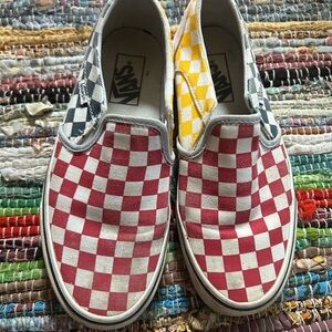 Vans Women's Checkerboard Slip-On Sneakers - Red, Yellow, Black 7.5